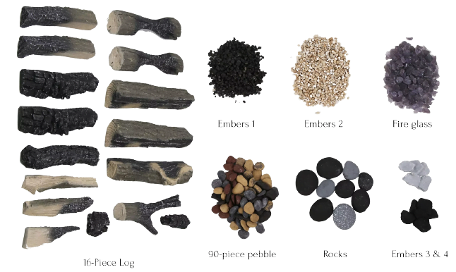 SPLIT LOG 16 Piece Deluxe Media Set - Includes 16 logs, stones, pebbles, and embers