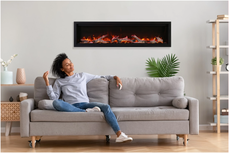 Symmetry Bespoke - 50" Indoor / Outdoor Electric Built In Fireplace featuring, WiFi Compatibilty & Bluetooth Connectivity, MultiFunction Remote, and a Selection of Media Options